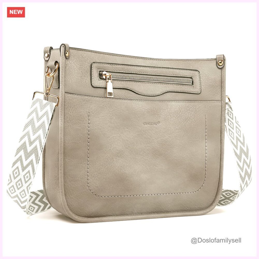 Vegan Leather Crossbody Bag with 7 Pockets, Adjustable Strap, Travel Purse